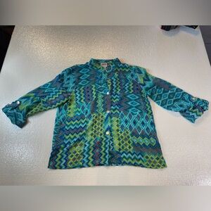 Ruby Rd. Multicolor Geometric Button-Up Blouse